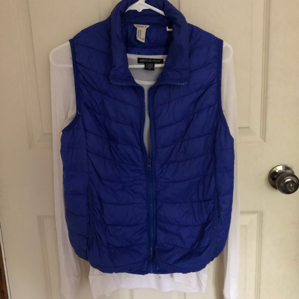 White long sleeve w/ blue vest